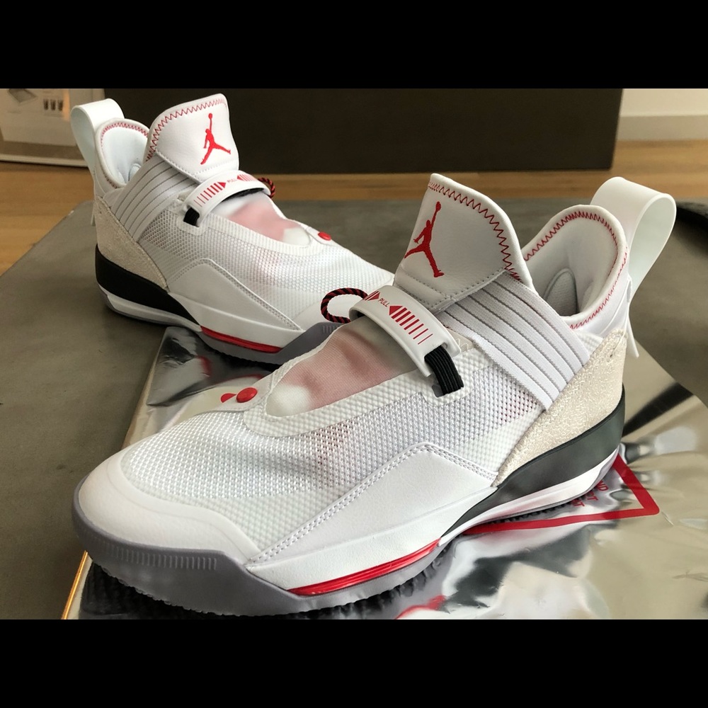 White/Red Air Jordan XXXIII sneakers